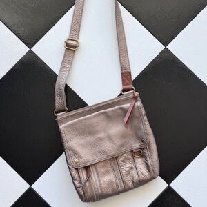 Fossil Bronze Cross Body Bag Purse - Leather and Brass accents